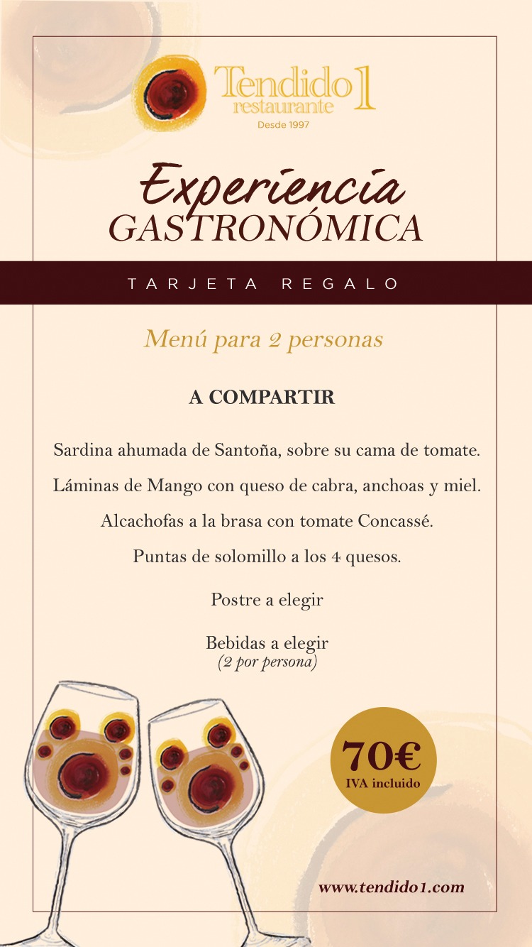 Tarjeta regalo menú + maridaje: 2 PERSONAS - Cenador de las Monjas